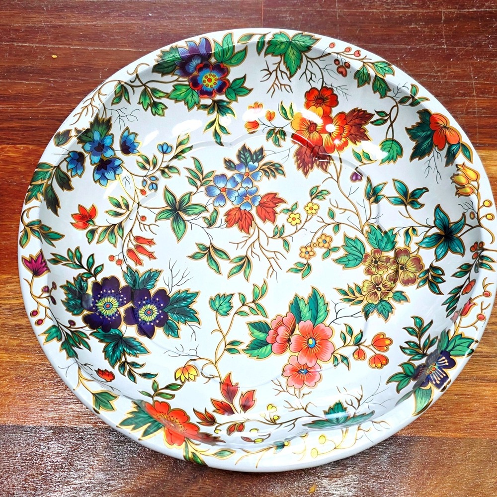 Vintage Daher Decorated Ware Tin Floral Plate Made in England Scalloped Edge 70s